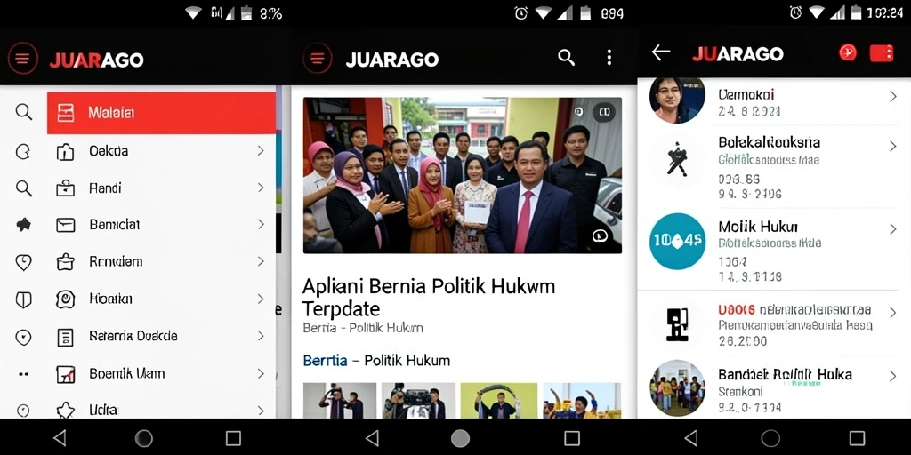 Antarmuka JUARAGO menampilkan berita politik hukum dengan jelas dan terstruktur.