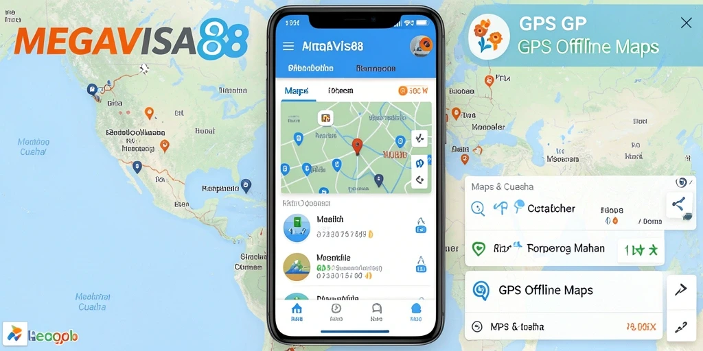 Antarmuka aplikasi MEGAVISA88 dengan peta offline yang jelas dan informatif.