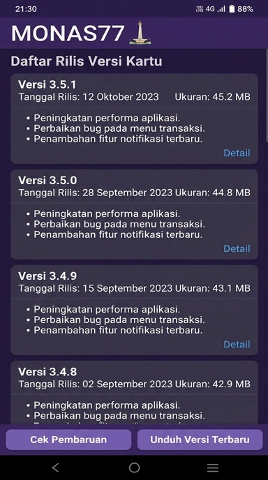Riwayat Versi Aplikasi monas77 untuk Pengguna Android